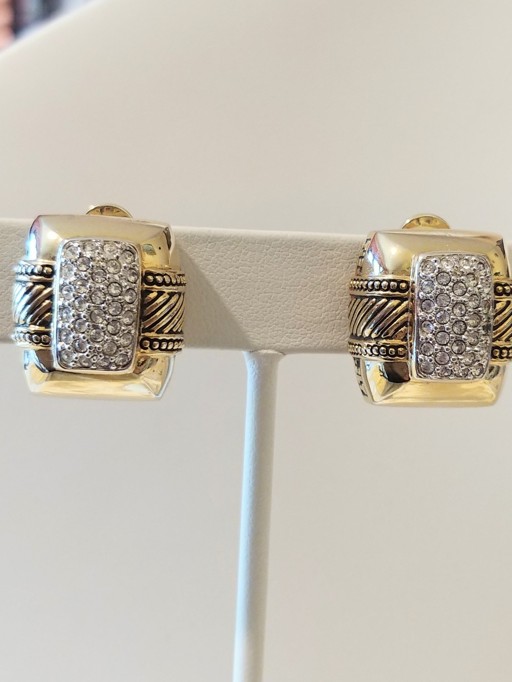 Y2K "TJ" John Madeiros Byzantium Revival Pave CZ Hand Tooled Bold Clip Earrings